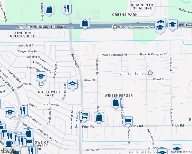 map of restaurants, bars, coffee shops, grocery stores, and more near 3406 Wheat Street in Houston