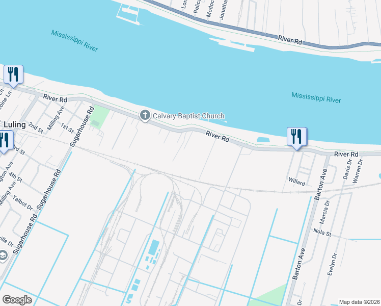 map of restaurants, bars, coffee shops, grocery stores, and more near Martin Road in Luling