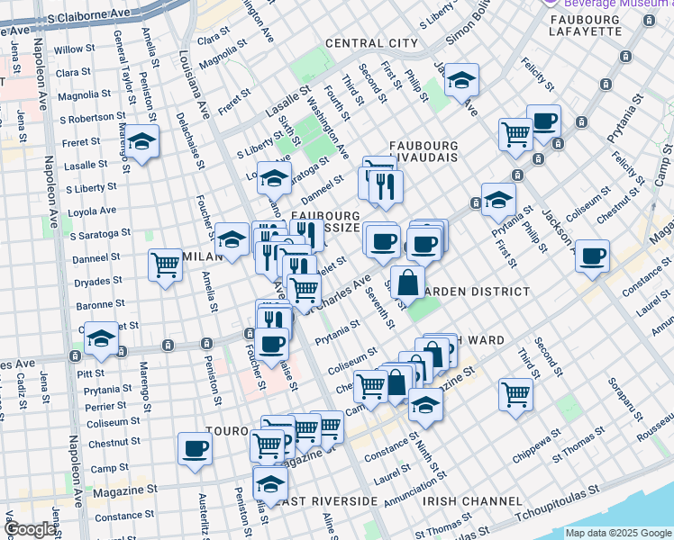 map of restaurants, bars, coffee shops, grocery stores, and more near in New Orleans