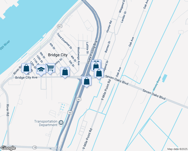 map of restaurants, bars, coffee shops, grocery stores, and more near 1428 Utah Beach Drive in Bridge City