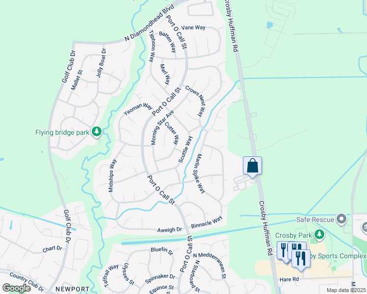 map of restaurants, bars, coffee shops, grocery stores, and more near 17107 Scuttle Way in Crosby
