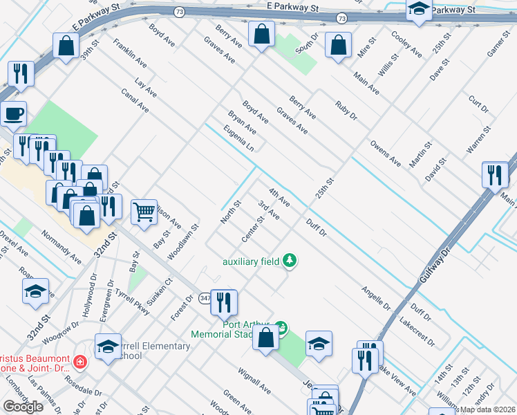 map of restaurants, bars, coffee shops, grocery stores, and more near 2723 4th Avenue in Groves