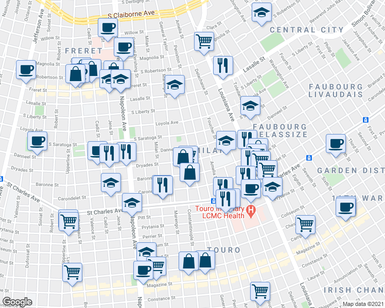 map of restaurants, bars, coffee shops, grocery stores, and more near 2007 General Taylor in New Orleans