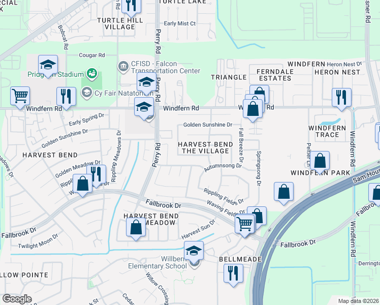 map of restaurants, bars, coffee shops, grocery stores, and more near 9322 Goodmeadow Drive in Houston