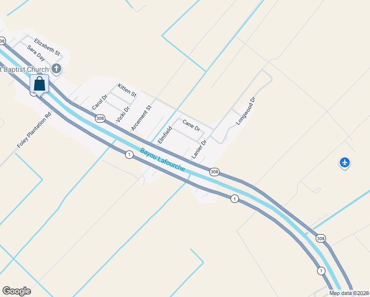 map of restaurants, bars, coffee shops, grocery stores, and more near 4417-4427 Plantation Drive in Napoleonville