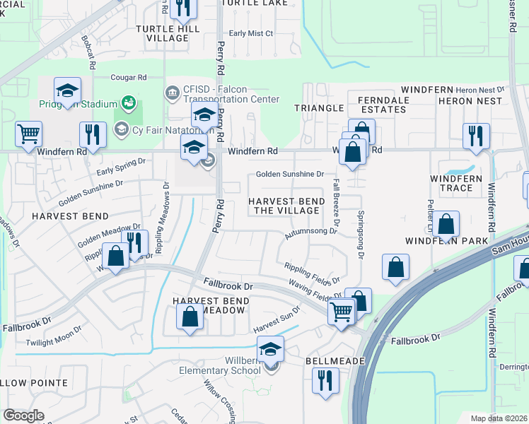 map of restaurants, bars, coffee shops, grocery stores, and more near 9322 Goodmeadow Drive in Houston