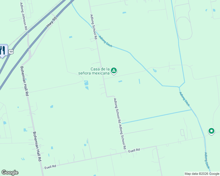 map of restaurants, bars, coffee shops, grocery stores, and more near 17004 Adlong School Road in Crosby