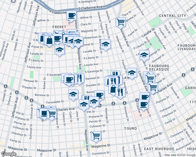 map of restaurants, bars, coffee shops, grocery stores, and more near 2008 Milan Street in New Orleans