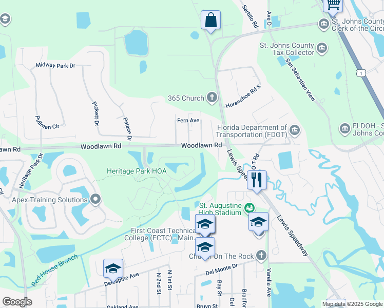 map of restaurants, bars, coffee shops, grocery stores, and more near 188 Pine Arbor Circle in Saint Augustine