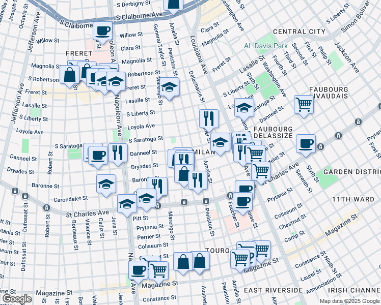 map of restaurants, bars, coffee shops, grocery stores, and more near 2007 General Taylor in New Orleans