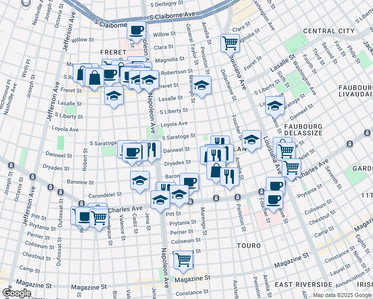 map of restaurants, bars, coffee shops, grocery stores, and more near 2008 Milan Street in New Orleans