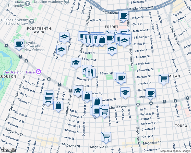 map of restaurants, bars, coffee shops, grocery stores, and more near 1833 Soniat Street in New Orleans