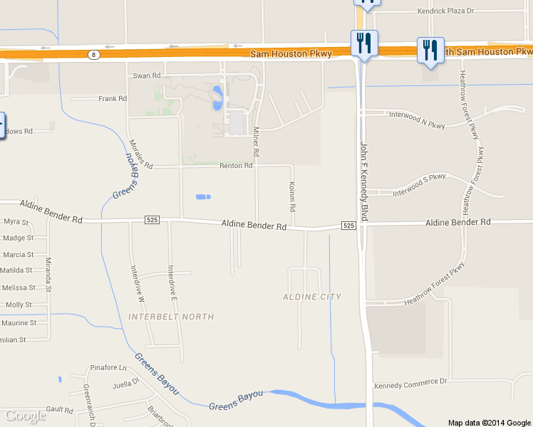 map of restaurants, bars, coffee shops, grocery stores, and more near 3207 Aldine Bender Road in Houston