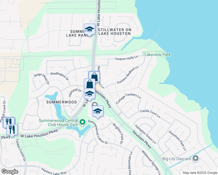 map of restaurants, bars, coffee shops, grocery stores, and more near 14318 Eastern Redbud Lane in Houston