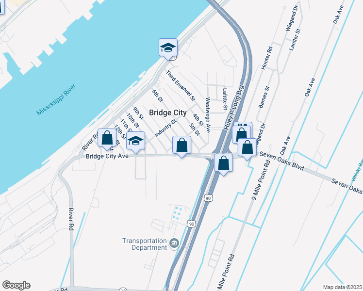 map of restaurants, bars, coffee shops, grocery stores, and more near 233 8th Street in Bridge City
