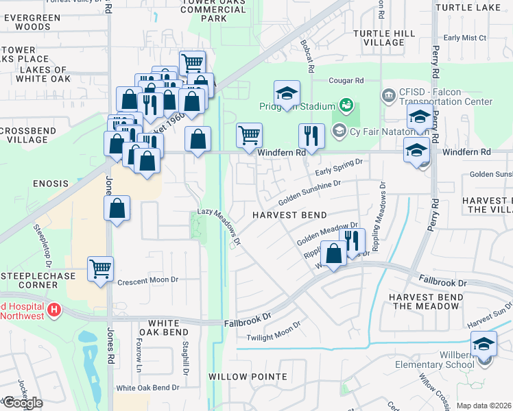 map of restaurants, bars, coffee shops, grocery stores, and more near 1507 Summer Harvest Drive in Houston