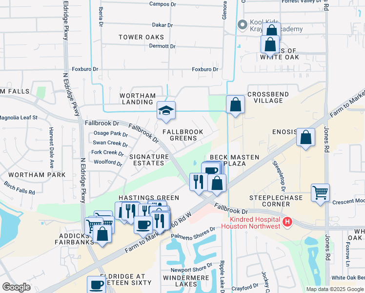 map of restaurants, bars, coffee shops, grocery stores, and more near in Houston