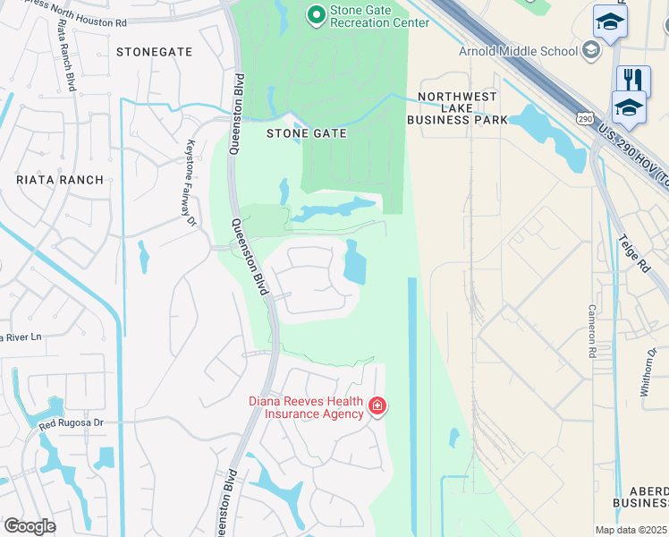 map of restaurants, bars, coffee shops, grocery stores, and more near 10730 Sea Myrtle Drive in Houston