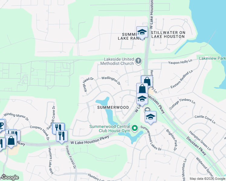 map of restaurants, bars, coffee shops, grocery stores, and more near 12930 Lady Jane Court in Houston