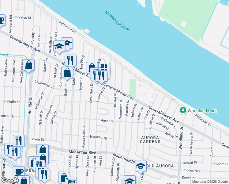 map of restaurants, bars, coffee shops, grocery stores, and more near in New Orleans