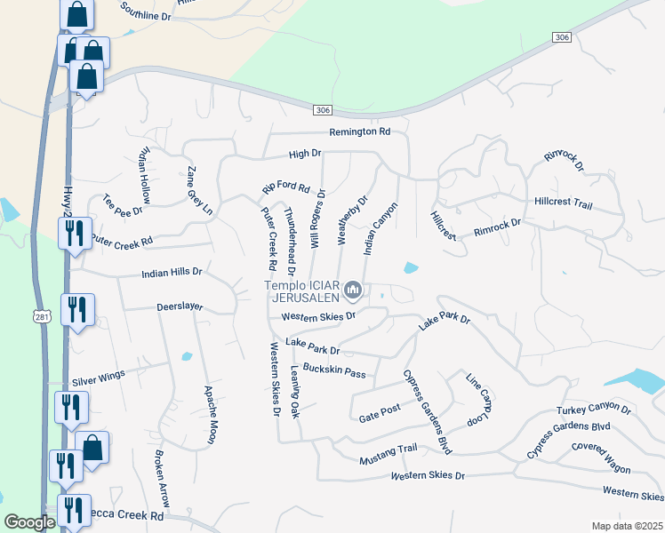 map of restaurants, bars, coffee shops, grocery stores, and more near 471 Weatherby Drive in Spring Branch