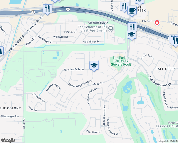 map of restaurants, bars, coffee shops, grocery stores, and more near 14622 Wood Thorn Court in Humble
