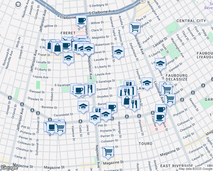 map of restaurants, bars, coffee shops, grocery stores, and more near 2008 Milan St in New Orleans