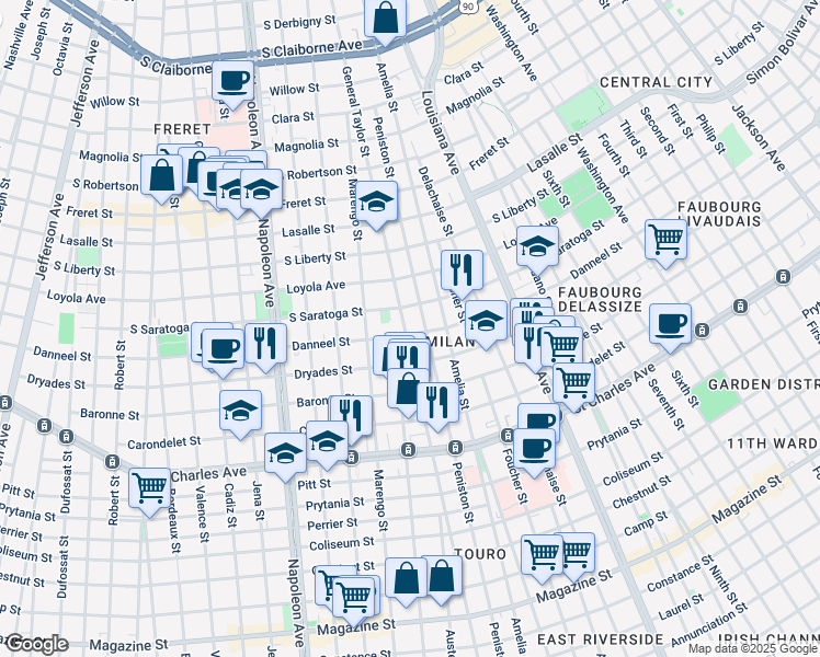 map of restaurants, bars, coffee shops, grocery stores, and more near 2007 General Taylor in New Orleans