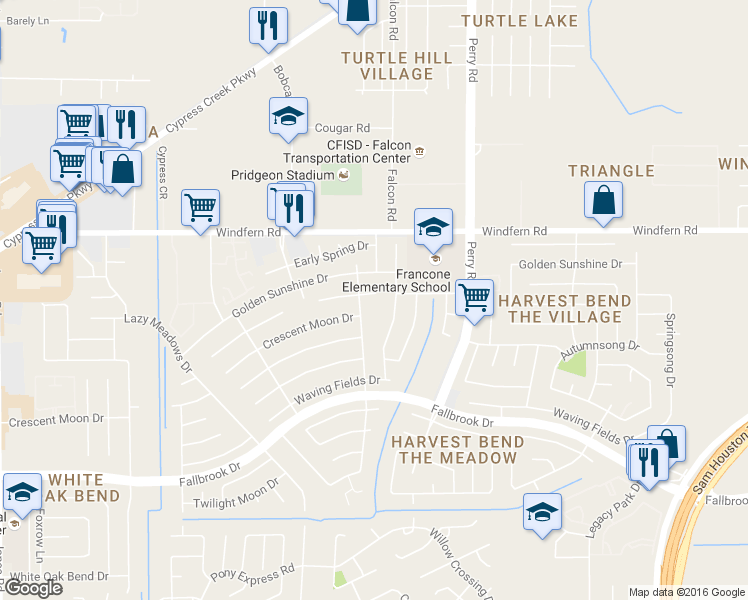 map of restaurants, bars, coffee shops, grocery stores, and more near 11123 Rippling Meadows Drive in Houston