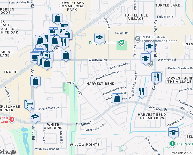 map of restaurants, bars, coffee shops, grocery stores, and more near 10210 Golden Sunshine Drive in Houston