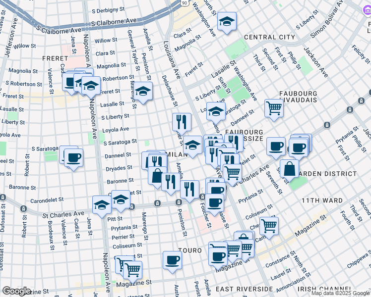 map of restaurants, bars, coffee shops, grocery stores, and more near 1929 Foucher Street in New Orleans