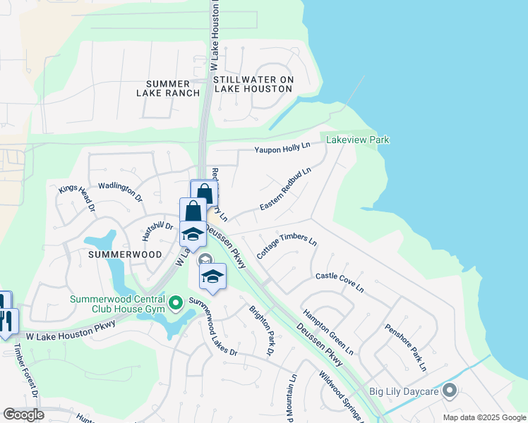 map of restaurants, bars, coffee shops, grocery stores, and more near 14410 Eastern Redbud Lane in Houston