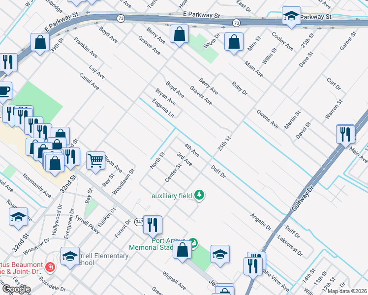 map of restaurants, bars, coffee shops, grocery stores, and more near 2723 4th Avenue in Groves