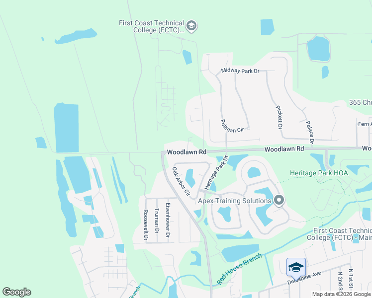 map of restaurants, bars, coffee shops, grocery stores, and more near 1030 Woodlawn Road in St. Augustine