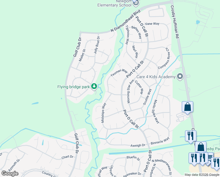 map of restaurants, bars, coffee shops, grocery stores, and more near 17106 Yeoman Way in Crosby