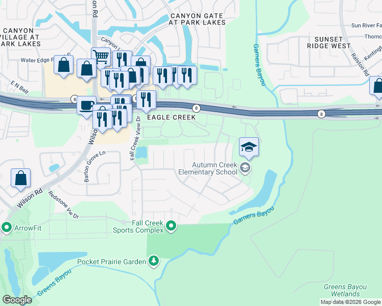 map of restaurants, bars, coffee shops, grocery stores, and more near 14907 Diane Manor Lane in Humble