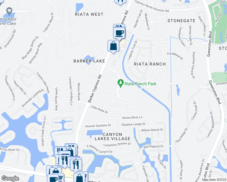 map of restaurants, bars, coffee shops, grocery stores, and more near 17507 Whispering Star Court in Houston