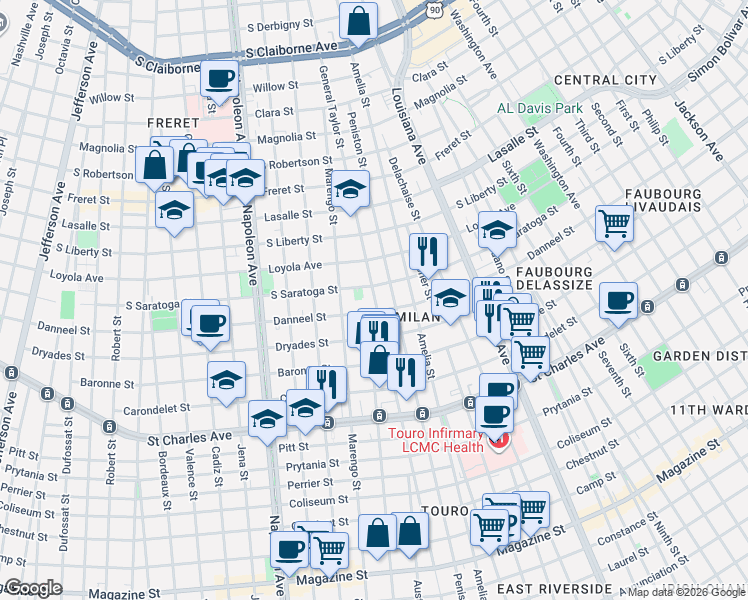 map of restaurants, bars, coffee shops, grocery stores, and more near 2007 General Taylor in New Orleans