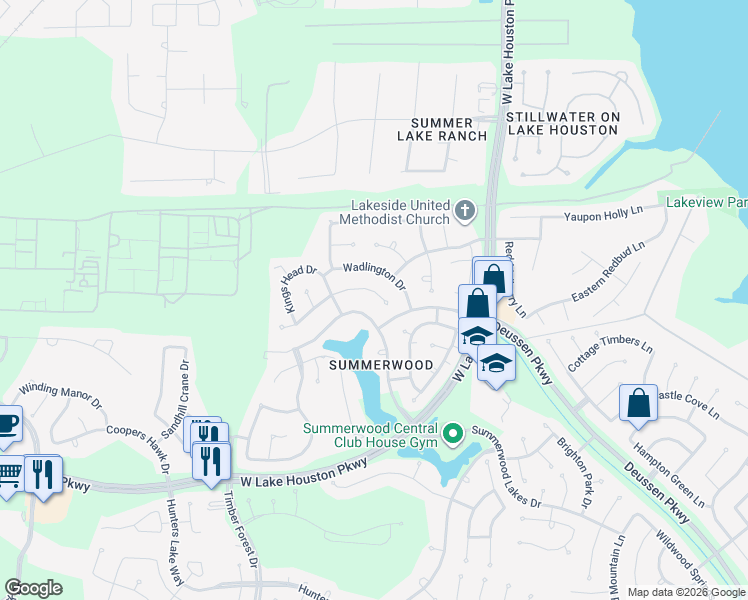 map of restaurants, bars, coffee shops, grocery stores, and more near 12930 Lady Jane Court in Houston