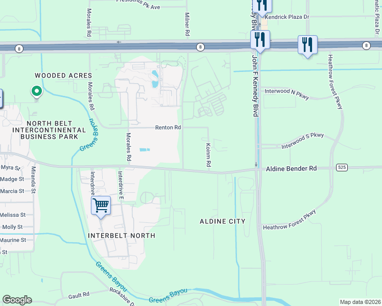 map of restaurants, bars, coffee shops, grocery stores, and more near 3207 Aldine Bender Road in Houston