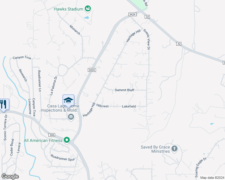 map of restaurants, bars, coffee shops, grocery stores, and more near 1088 Summit Bluff in Canyon Lake