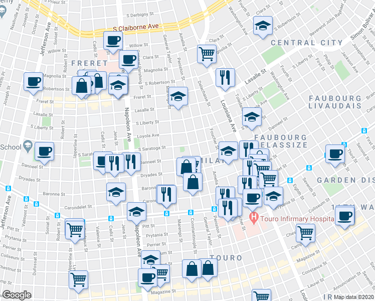 map of restaurants, bars, coffee shops, grocery stores, and more near 2007 General Taylor in New Orleans