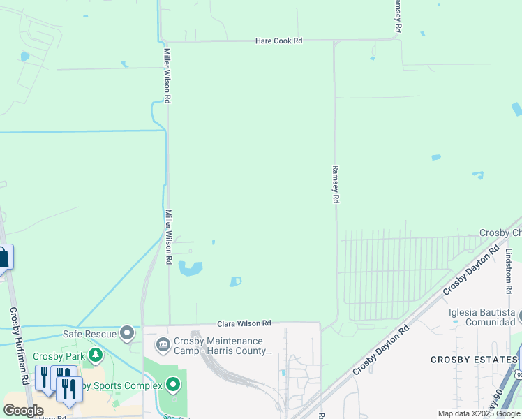 map of restaurants, bars, coffee shops, grocery stores, and more near 16903 Ramsey Road in Crosby