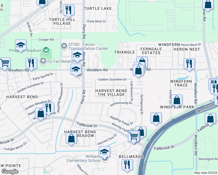 map of restaurants, bars, coffee shops, grocery stores, and more near 9210 Goodmeadow Drive in Houston
