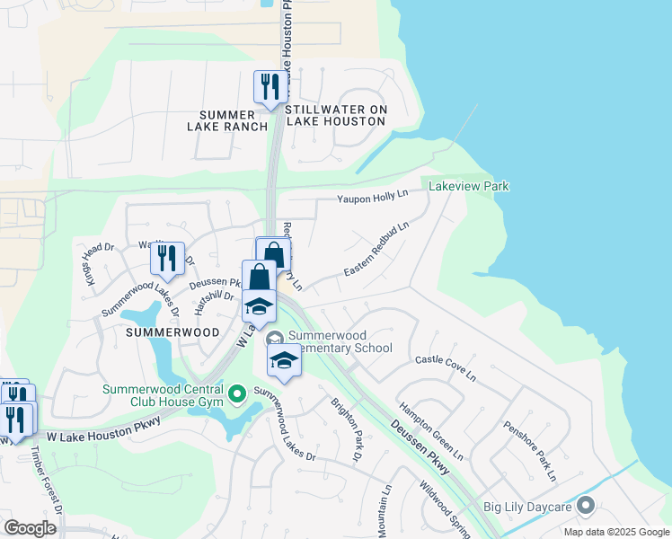 map of restaurants, bars, coffee shops, grocery stores, and more near 14403 Eastern Redbud Lane in Houston