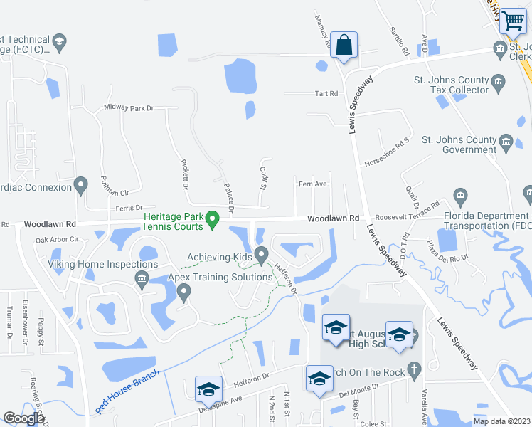 map of restaurants, bars, coffee shops, grocery stores, and more near 138 Oakley Drive in St. Augustine