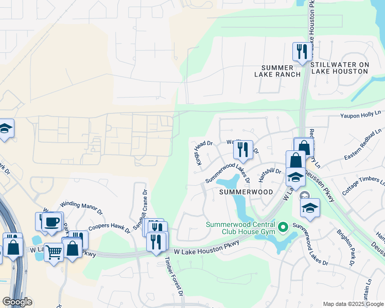 map of restaurants, bars, coffee shops, grocery stores, and more near 14614 Kings Head Drive in Houston