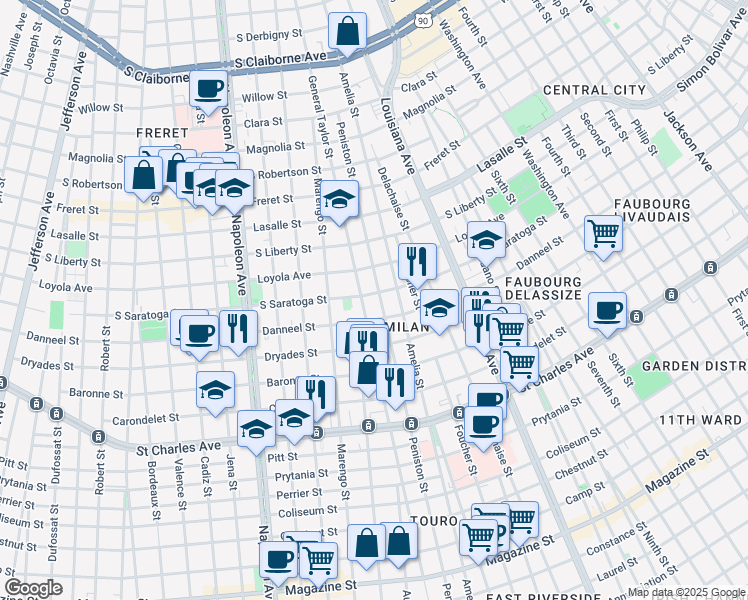 map of restaurants, bars, coffee shops, grocery stores, and more near 2007 General Taylor in New Orleans