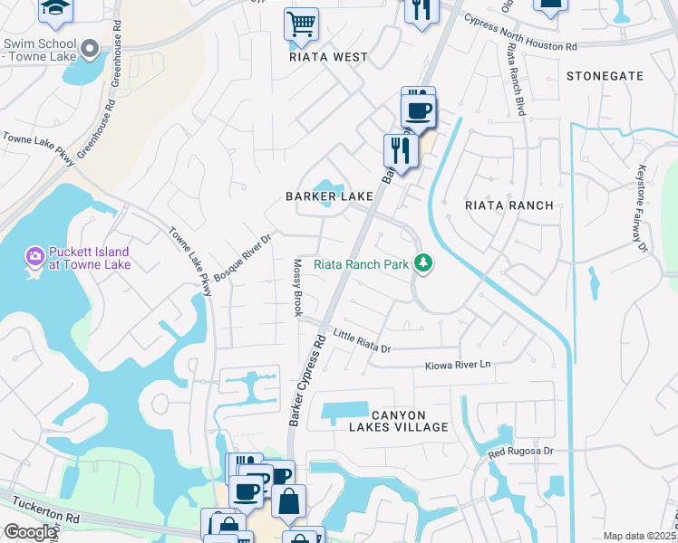 map of restaurants, bars, coffee shops, grocery stores, and more near 10877 Barker Cypress Road in Cypress