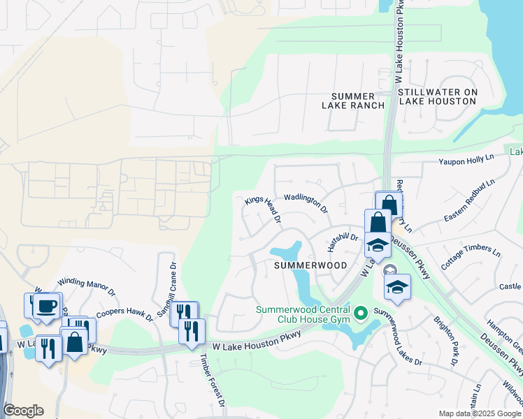 map of restaurants, bars, coffee shops, grocery stores, and more near 14510 Kings Head Drive in Houston